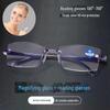 Smart Zoom Reading Glasses: Auto-Adjust for Near & Far, HD Blue Light Protection, Ideal for Middle-Aged & Seniors with Small Orange Dot Design.