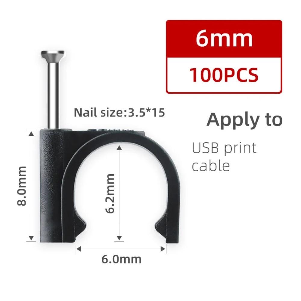 100Pcs/Set 4-16mm Round Cable Wire Clips Black Steel Nails Cable Tacks Cable Management Wall Mountable Nail In Cable Clips