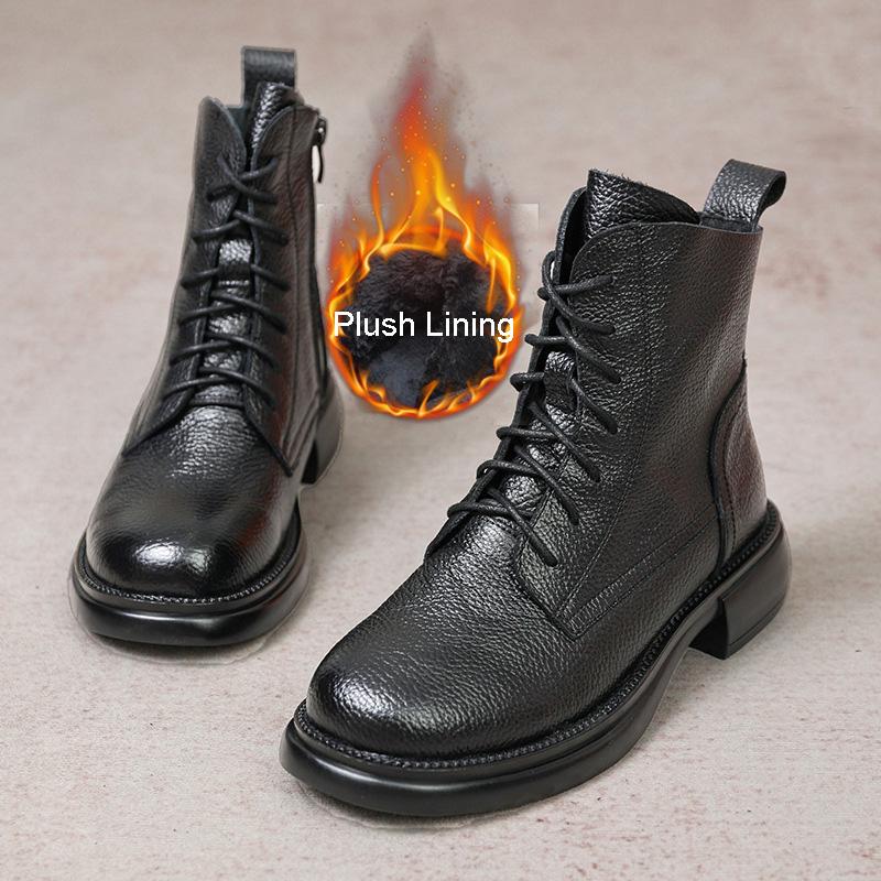 Зимние ретро-сапоги, ботильоны ручной работы, настоящие кожаные туфли, женская обувь, женские кожаные ботинки на шнуровке