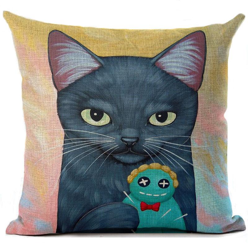 Cushion Cover Funny Cat Printed Linen Pillow Cover Car Sofa Throw Pillows Case Decorative Pillowcase 45*45Cm