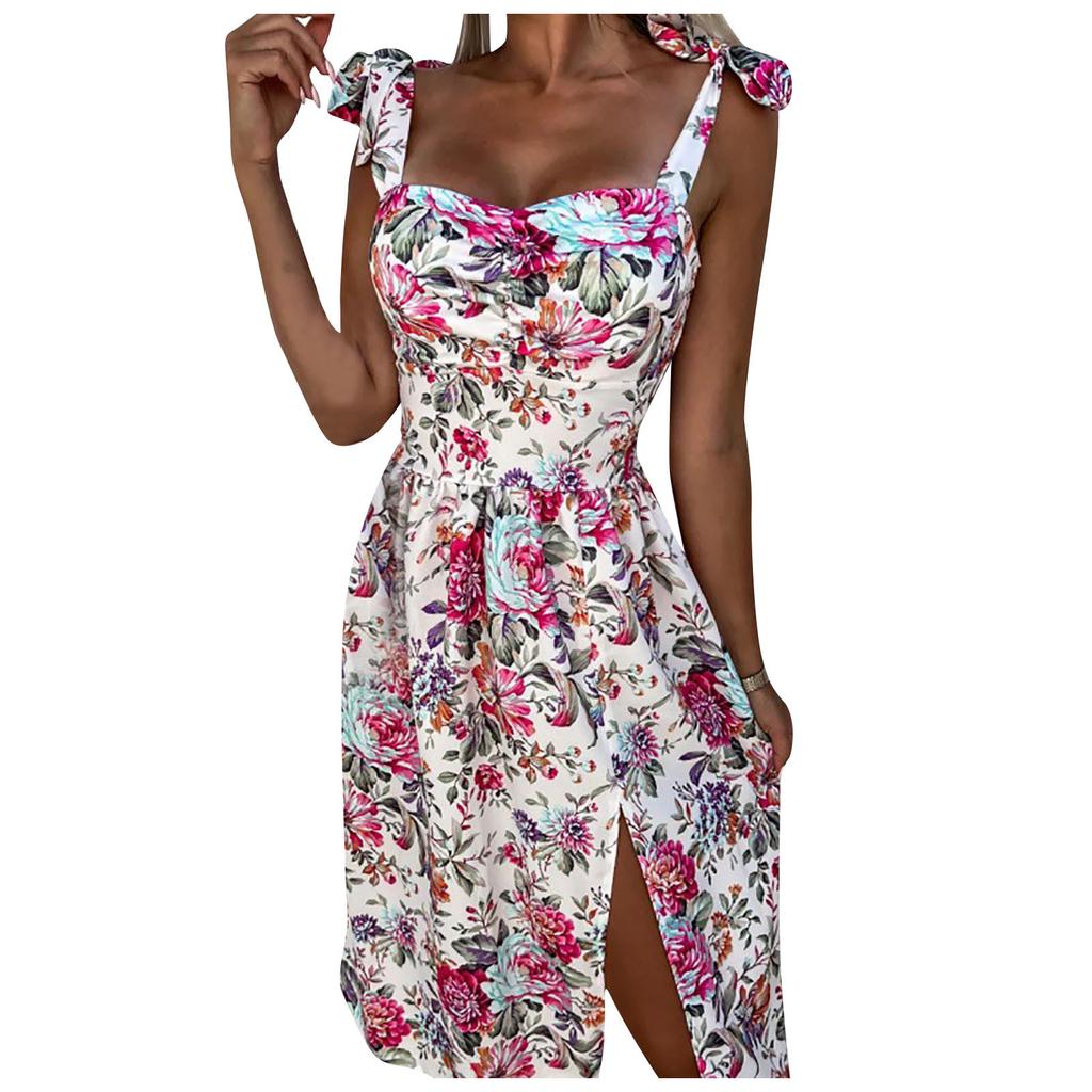 Модное женское сексуальное платье с разрезом на талии и принтом