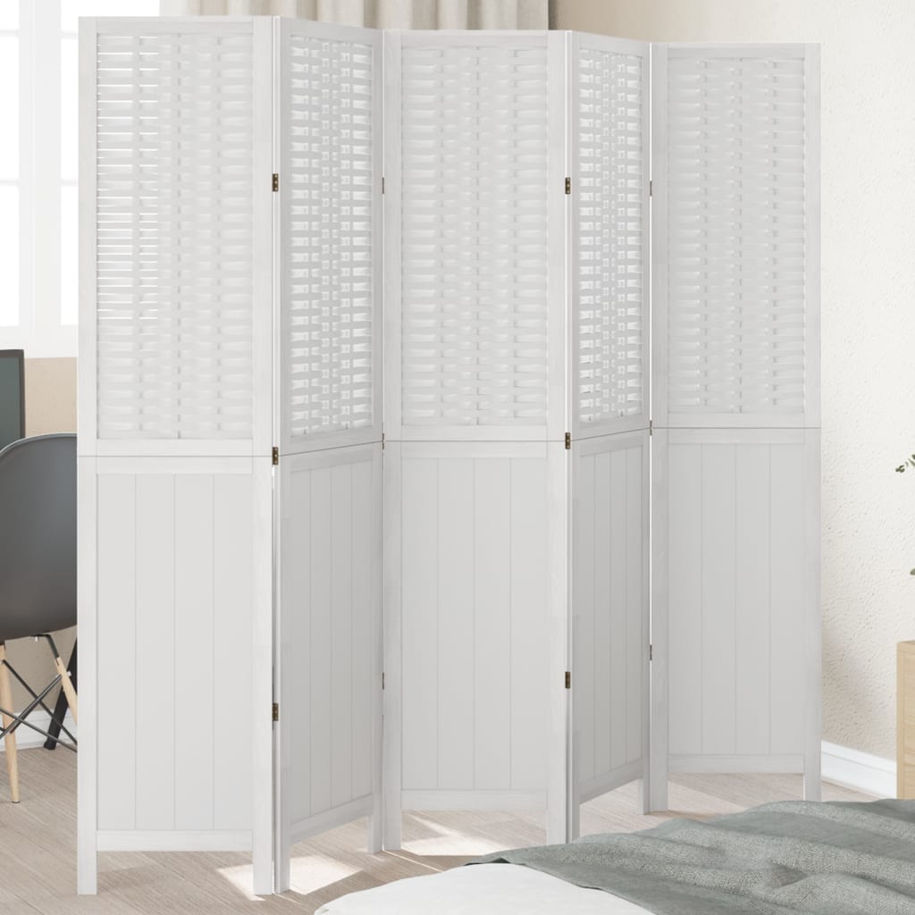 5 Piece Room Divider White Solid Paulownia Wood