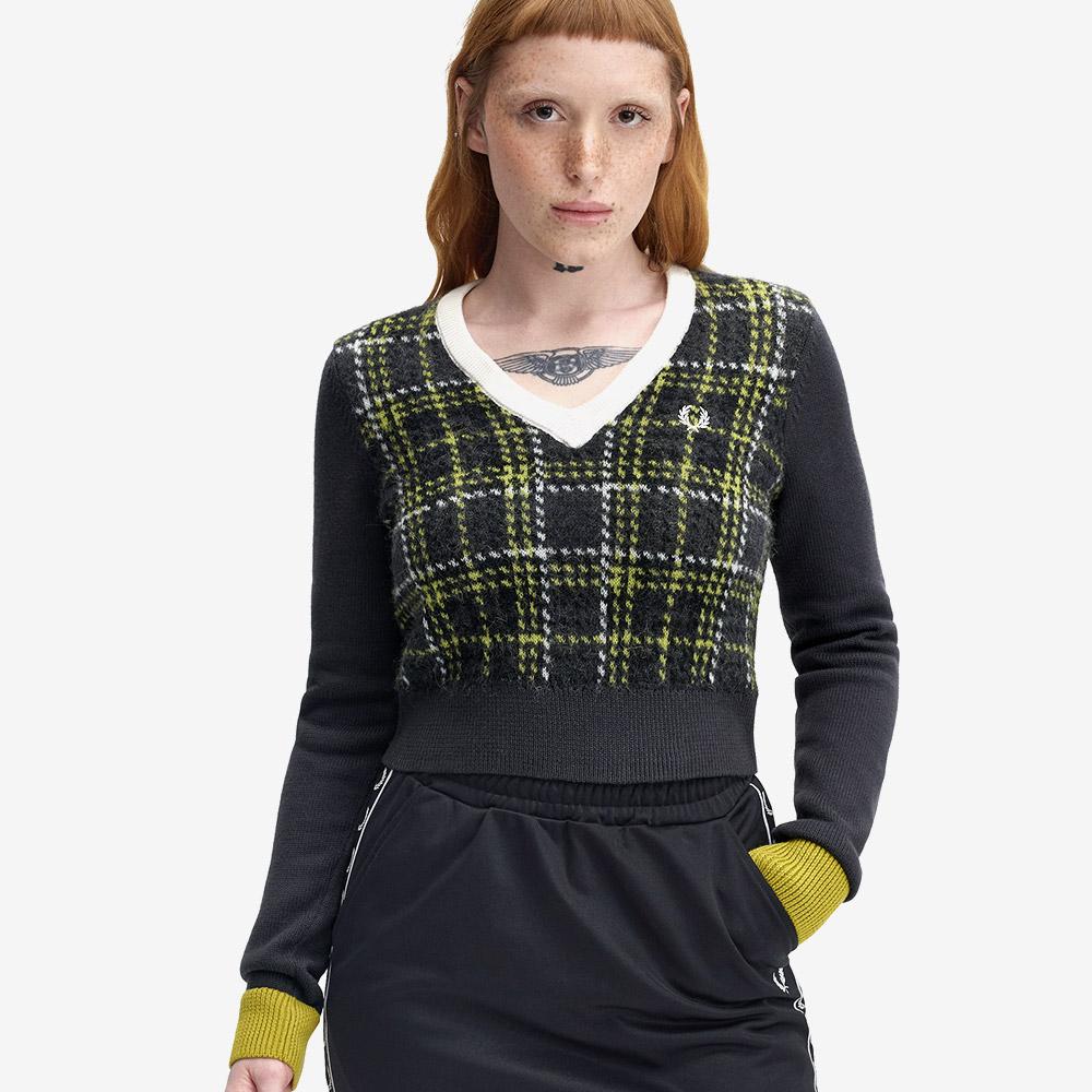 FRED PERRY [Womens] Tartan Panel Knit - Anchor Grey Afpf2531152-297