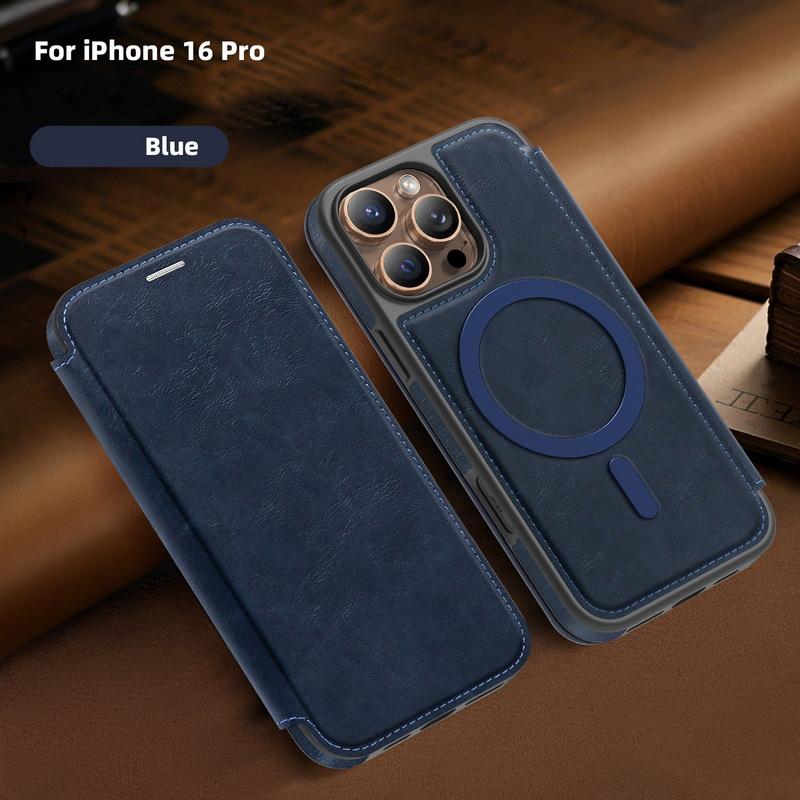 Роскошный кожаный чехол-книжка с отделением для карт для iPhone 16 Pro Max 15 Pro 14 13 12 11 для Magsafe, ударопрочный чехол-бампер с беспроводной зарядкой и магнитным креплением