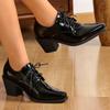 Women's Fashion Thick Heel Shoes Autumn New Pointed Front Lacing Anti-slip Wear-resistant Low-top Shoes