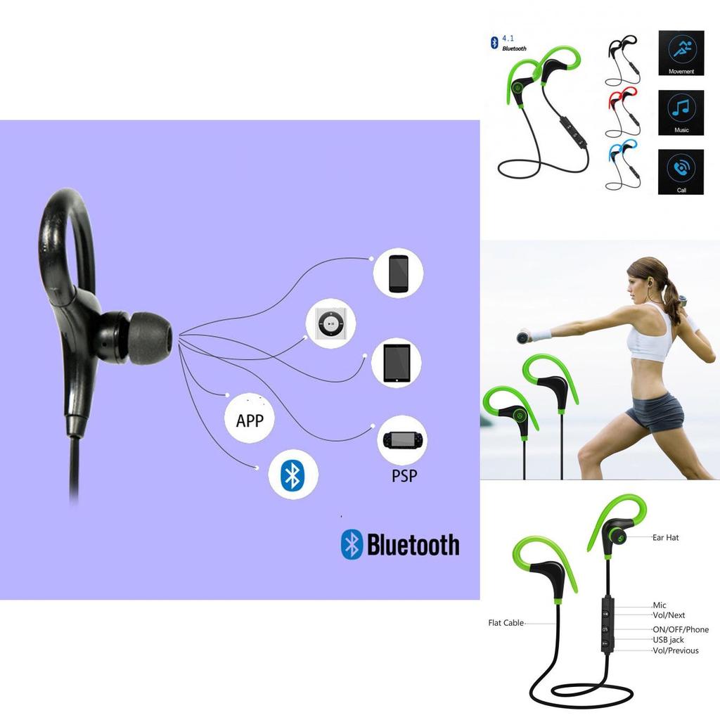 Универсальные беспроводные стерео-наушники-вкладыши Bluetooth 4.1 с эргономичным ушным крючком и шумоподавлением для спорта и путешествий