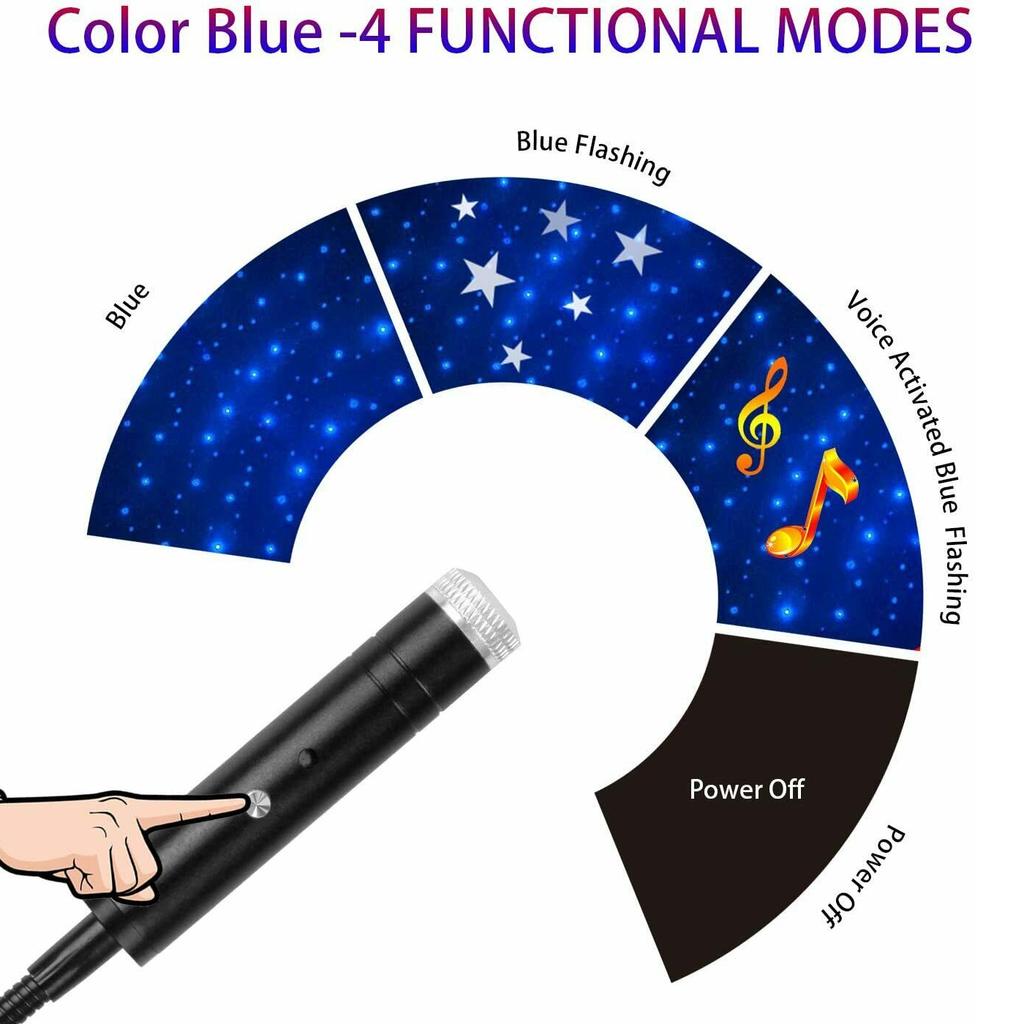 Sound Activated USB Starry Sky Projector LED Night Light Car Roof Interior Star Galaxy Lamp DC 5V for Home Bedroom Party Decor