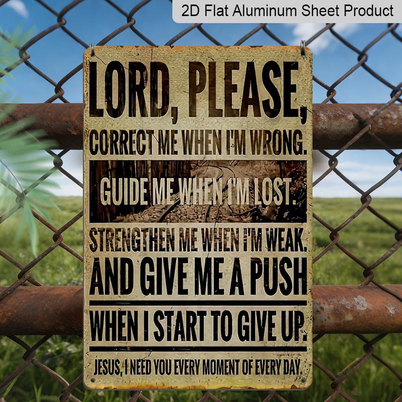 2D Flat 1pc Vintage Aluminum Decorative Plaque 'Lord, Please' – Indoor and Outdoor Wall Hanging Inspirational Sign, Multi-Purpose Religious Theme