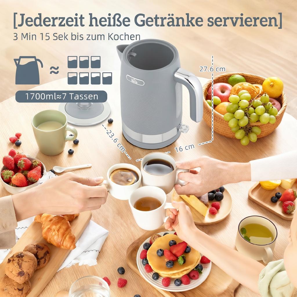 Kettle and Toaster Set, 1.7L 2200W Rapid-boil Kettle with Thermostat