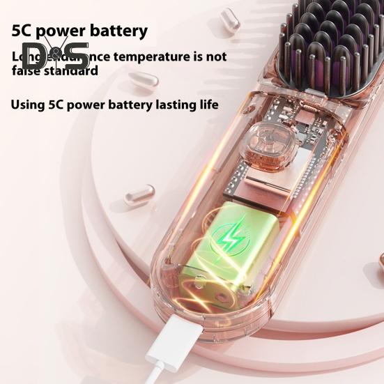 Беспроводной выпрямитель для волос Щетка 3 температурных режима Регулируемый светодиодный дисплей Быстрый нагрев Портативная дорожная электрическая горячая щетка Укладка вьющихся волос