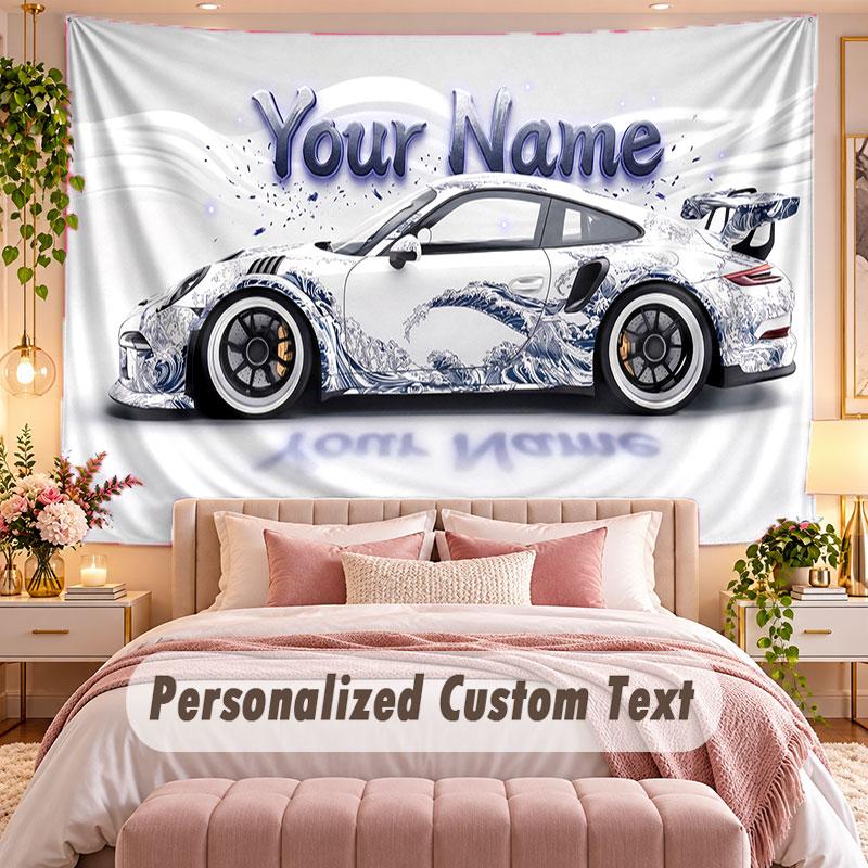 Car Racing (68) Theme Wall Tapestry Customized With Name Text Personalized Hanging Tapestry For Bedroom Living Room Decor