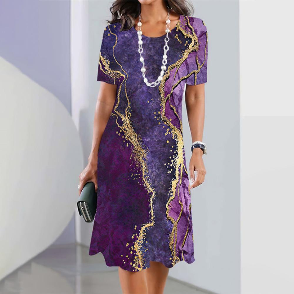 Женские платья Винтаж Текстурированный принт Топ с коротким рукавом Модная юбка Летние свободные платья Y2k Женская повседневная одежда