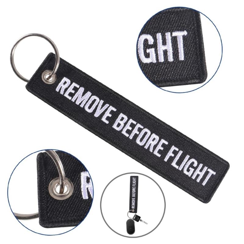 Remove Before Flights Key Chain Luggages Label Polyester Embroidery Chain Keychain For Aviations Gifts