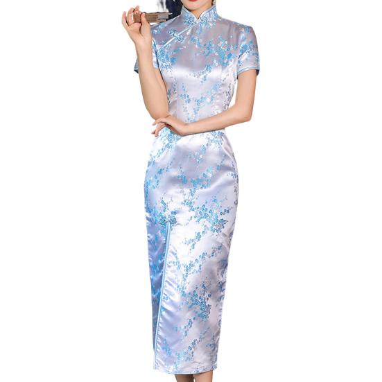 Леди Cheongsam с воротником-стойкой на талии, облегающий тонкий женский Cheongsam в китайском стиле с высоким разрезом
