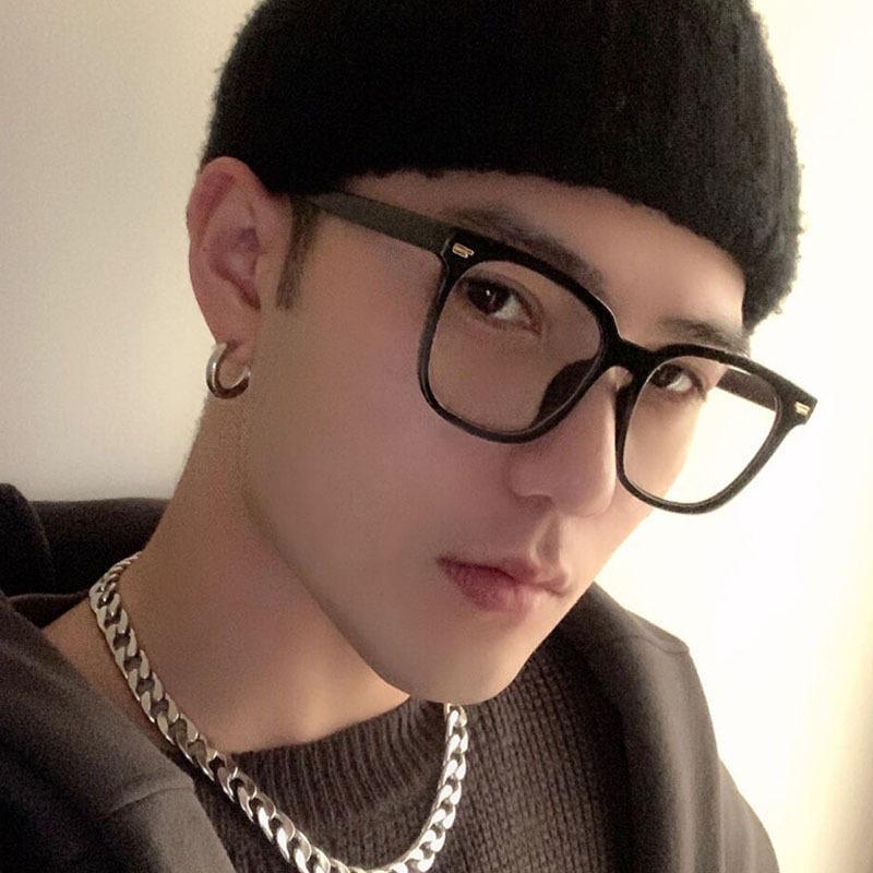 Black-framed glasses for women, Korean style, trendy, anti-blue light, new fashion eyeglass frames, large frames for men, slimming, plain lenses