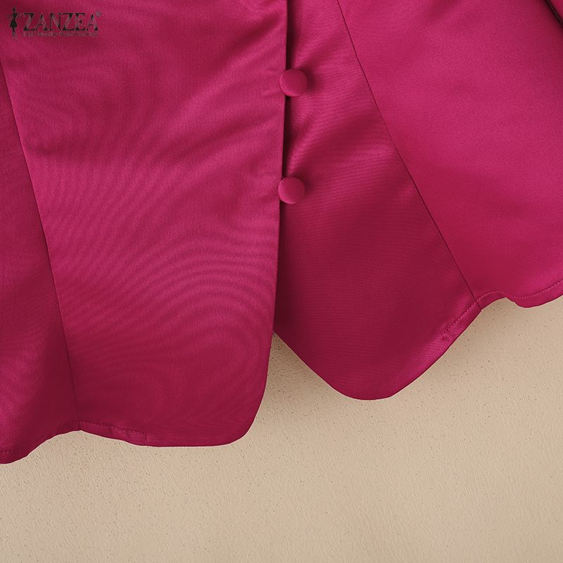 Vneck Zanzea Casual Women Solid Color 34 Sleeve Satin Blouse