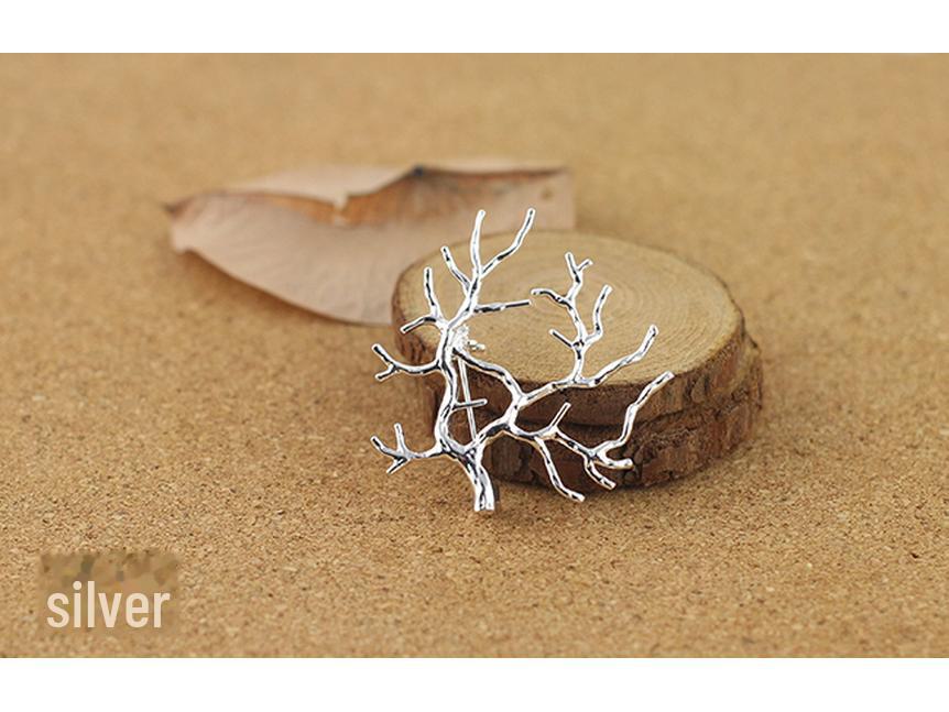 Forest Style Tree Branch Brooch: Handmade Gold & Silver Pin for Men and Women's Silk Scarf