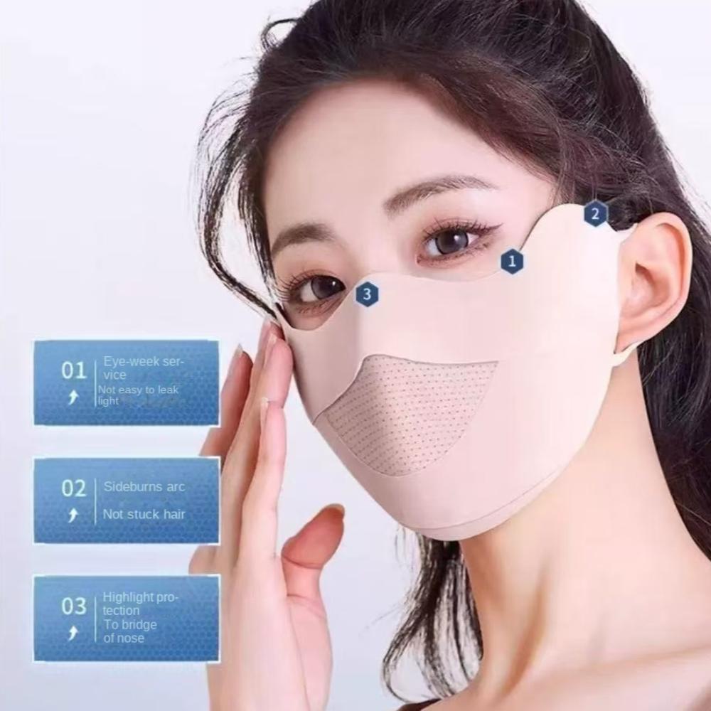 Sun Protection Ice Silk Sunscreen Mask Solid Color Thin Face Veil Cool Cycling Face Cover Outdoor