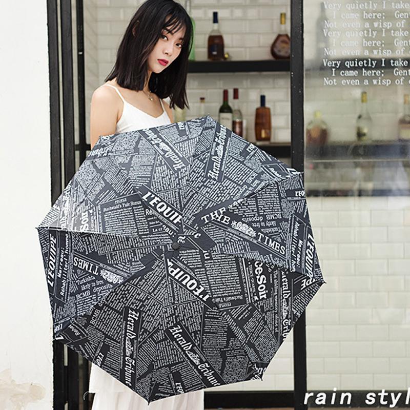 Creative Newspaper Triple Folding Umbrella Manual Umbrella Male Sunny Rainy Dual-use Umbrella UV Protection Sun Umbrella Female