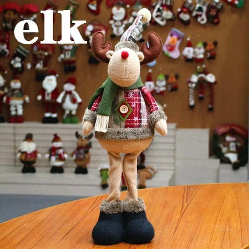 Christmas Ornament Retractable Snowman Reindeer Santa Plaid Standing Home Decor Doll Gift for Kids 2024 New Year Decorations