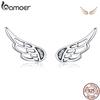 BAMOER Genuine 925 Sterling Silver Feather Fairy Wings Stud Earrings for Women