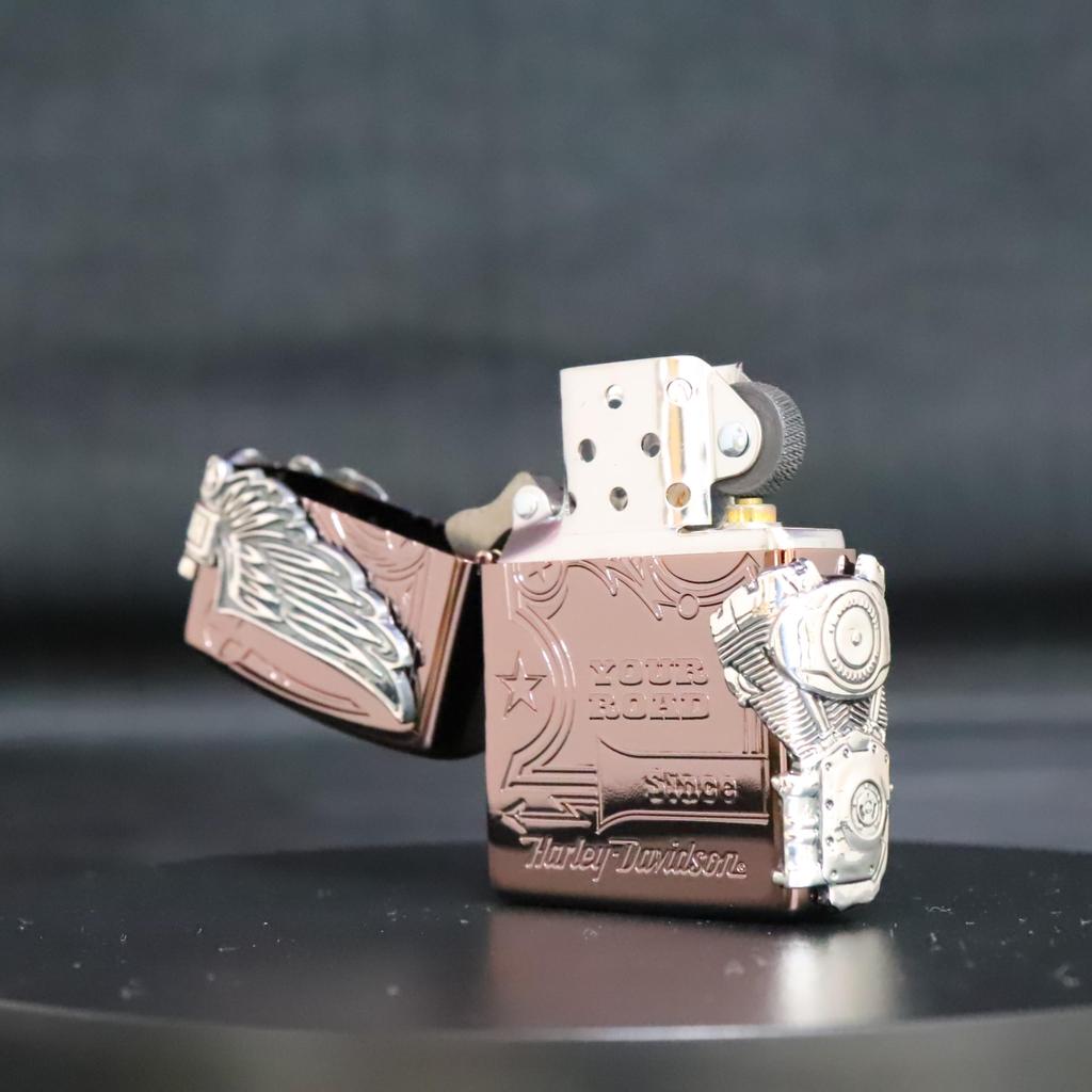 Зажигалка ZIPPO Japan Limited, 3 стороны, непрерывная обработка, титановое покрытие, коричневый и серебристый, Harley-Davidson HDP-49
