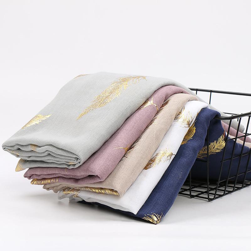 Muffler Women Soft Bronze Feather Print Neck Scarf Wrap Scarves