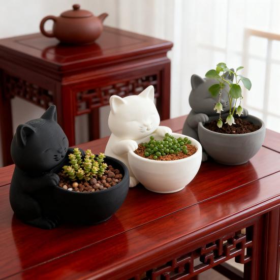 Мини Котенок Цветочный Горшок Суккуленты Кашпо Милый Кот Растение Горшок Украшение для Дома Настольное Кашпо Котенок Подарок для Любителей Кошек
