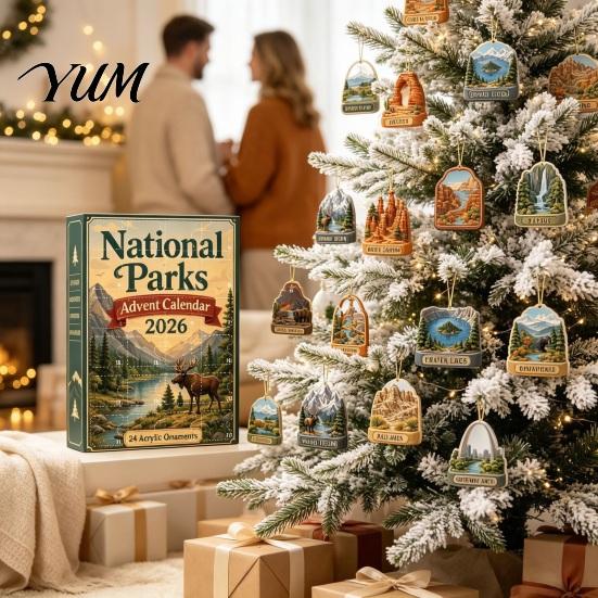 Holiday Decoration for Home National Parks Advent Calendar 2026, 24 Days Coutdown to Christmas with Kids Party Favors 2D Acrylic Landscape Hanging