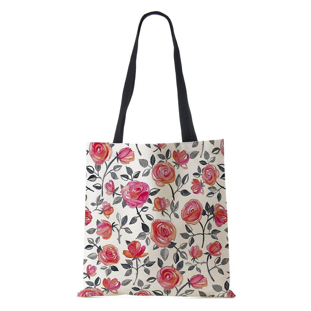 Сумка через плечо с растениями и цветами, пейзаж 2022, женская многоразовая холщовая сумка-тоут для покупок, простая повседневная складная сумка большой вместительности