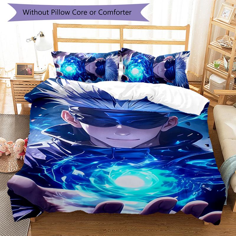 3pcs Gojo Satoru (2) Design Cover Set - HD Printed Bedding with 1 Cover and 2 Pillowcases - Perfect for Home and Dorm Decor