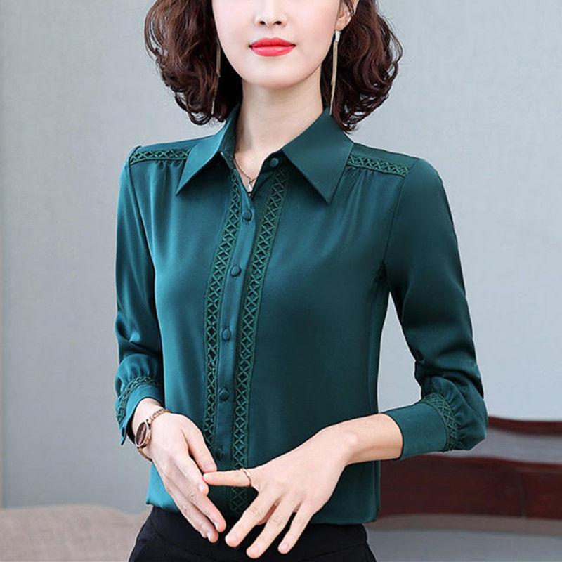 Женская весенняя профессиональная рубашка с длинными рукавами, простая блузка с длинными рукавами и лацканами