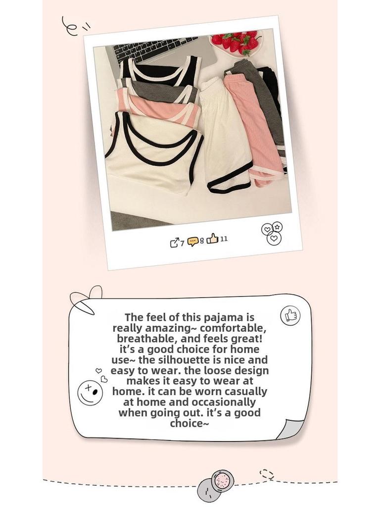 Летний женский пижамный комплект в корейском стиле: Жилет и шорты из модала с нагрудными накладками, подходят для ношения в помещении и на открытом воздухе