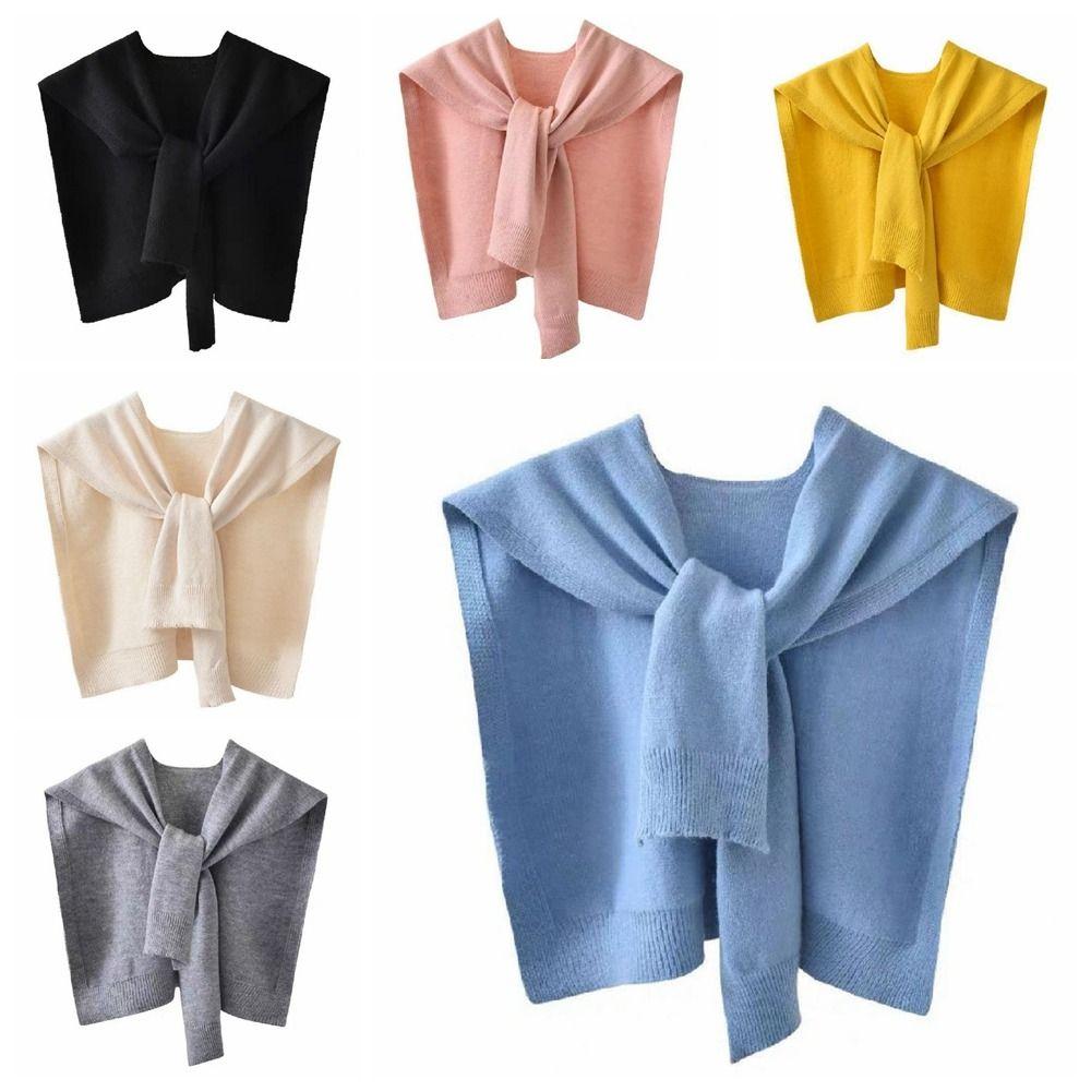 Solid Color Knitted Shawl Cape Knit Scarf All-match Fake Collar  Women