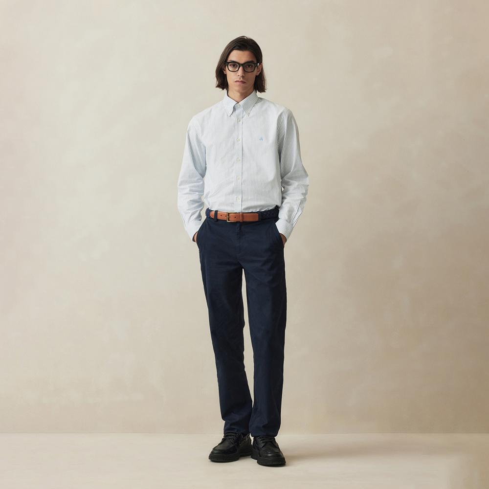 Рубашка BROOKS BROTHERS Regular Fit, не требующая глажки, Оксфорд, в полоску Bengal (Светло-синий) (Bbthmf9968L)