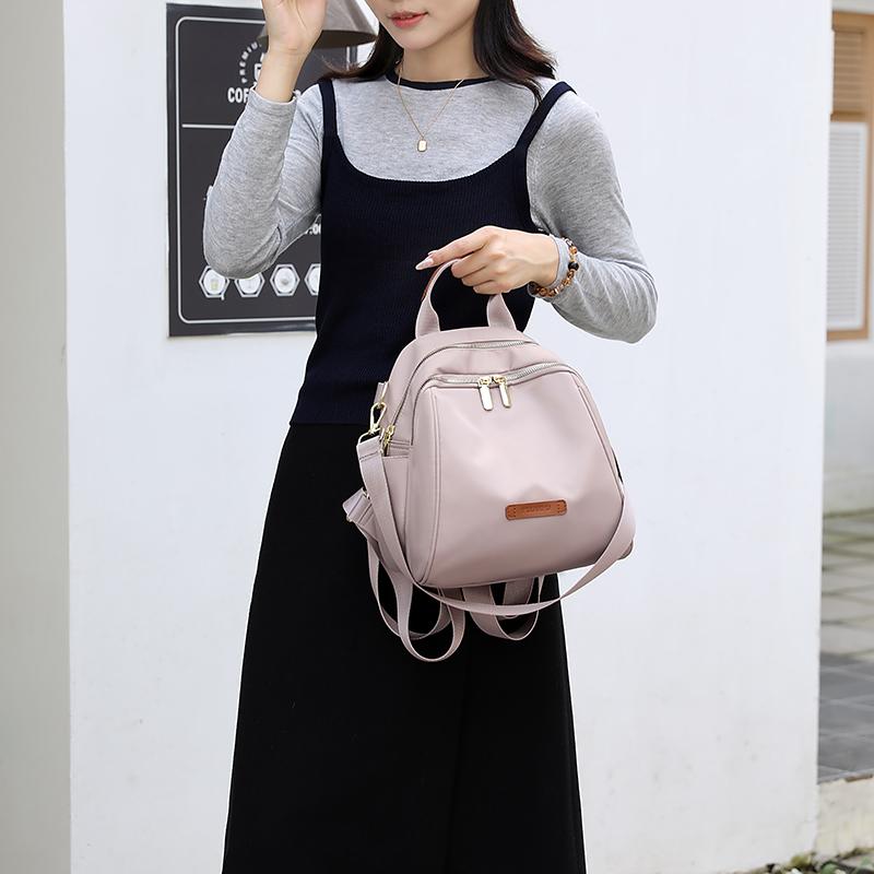 Solid Color Backpack Women's Lightweight Water-Repellent Nylon Travel Backpack