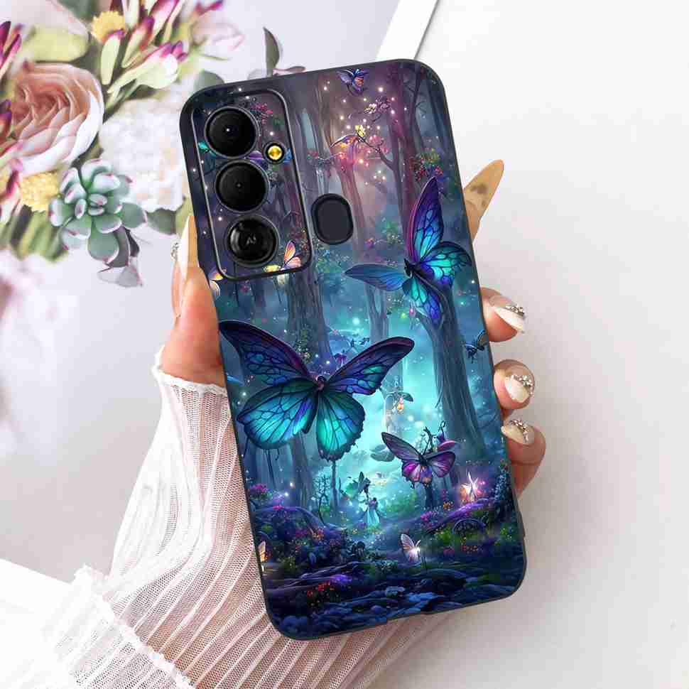 For Tecno Pop 6 Go BE6j Case Colorful Flower Butterfly Silicone TPU Black Cover For Tecno Pop6 Go POP 6GO Shockproof Phone Shell