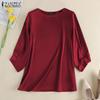 ZANZEA Women Fashion Casual O-neck 3/4 Sleeve Solid Color Satin Blouse Shirts