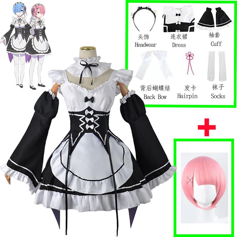 Anime Ram Rem Lolita Meid Cosplay Costume Re Life In A Different World From Zero Kara Hajimeru Isekai Seikatsu Dress Wig Suits
