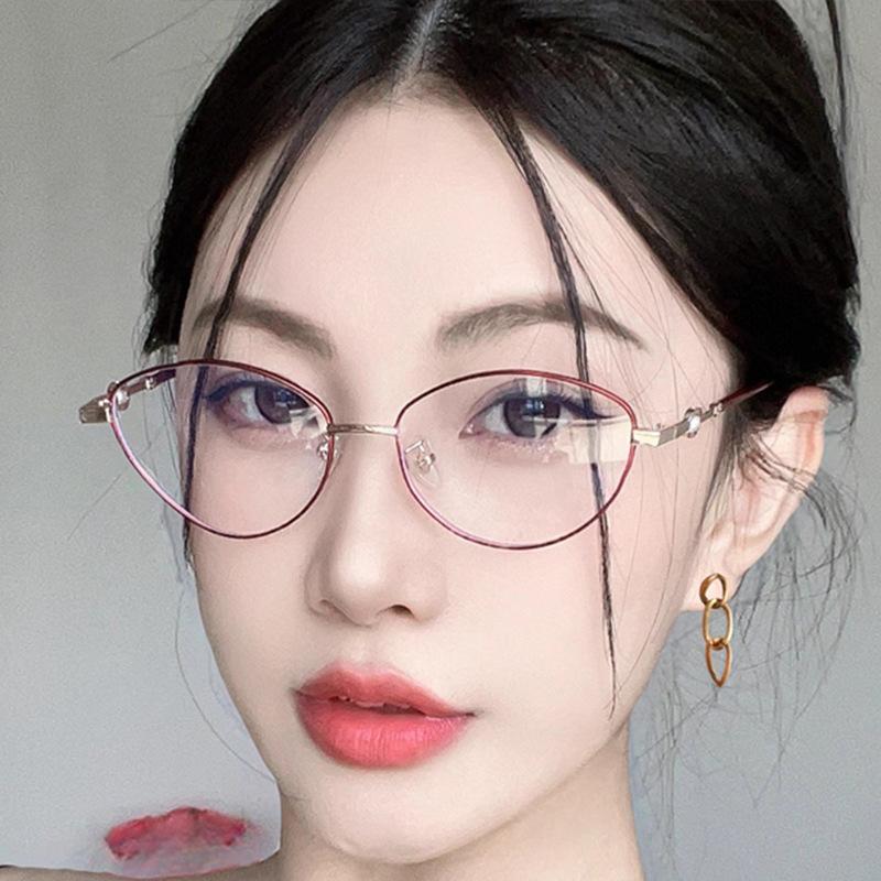 Korean Style Glasses for Women Cat Eye Shape Pearl Decoration Glasses Frames Y2K Stylish Decorative Glass