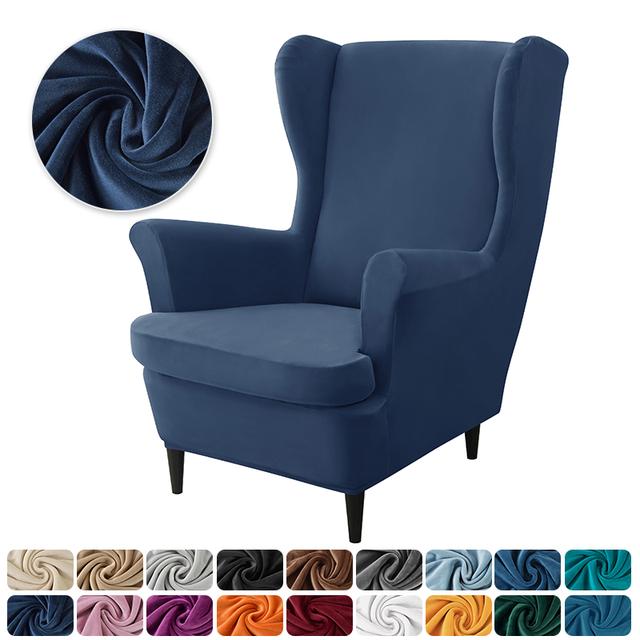 Velvet Wingback Chair Covers Stretch Wing Armchair Cover With Seat Cushion Cover Elastic Sofa Slipcovers Solid Color Sofa Covers