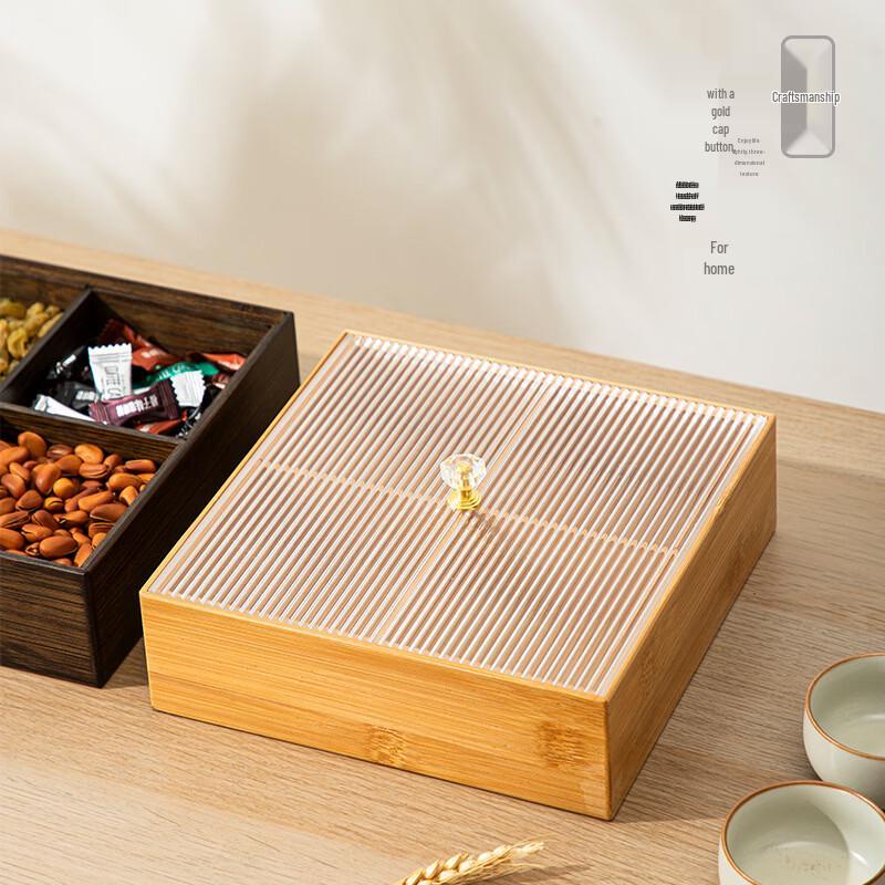 Partitioned Bamboo & Acrylic Snack Storage Box