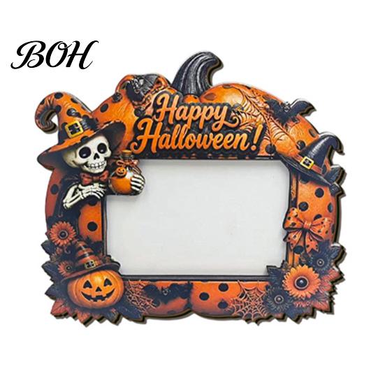 Halloween Photo Frame Frame, Wooden Desktop Picture Holder for Spooky Party Decoration Decorative Mantle Piece And Festive Home Decor, Vintage