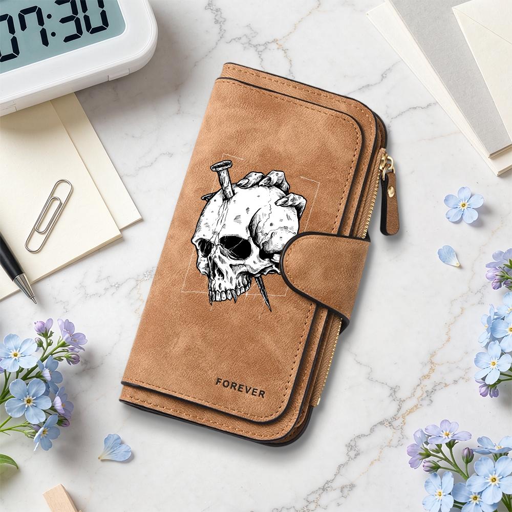 Gothic Skull Printed Long Wallet Forever Dark Style Daily Use Portable Purse