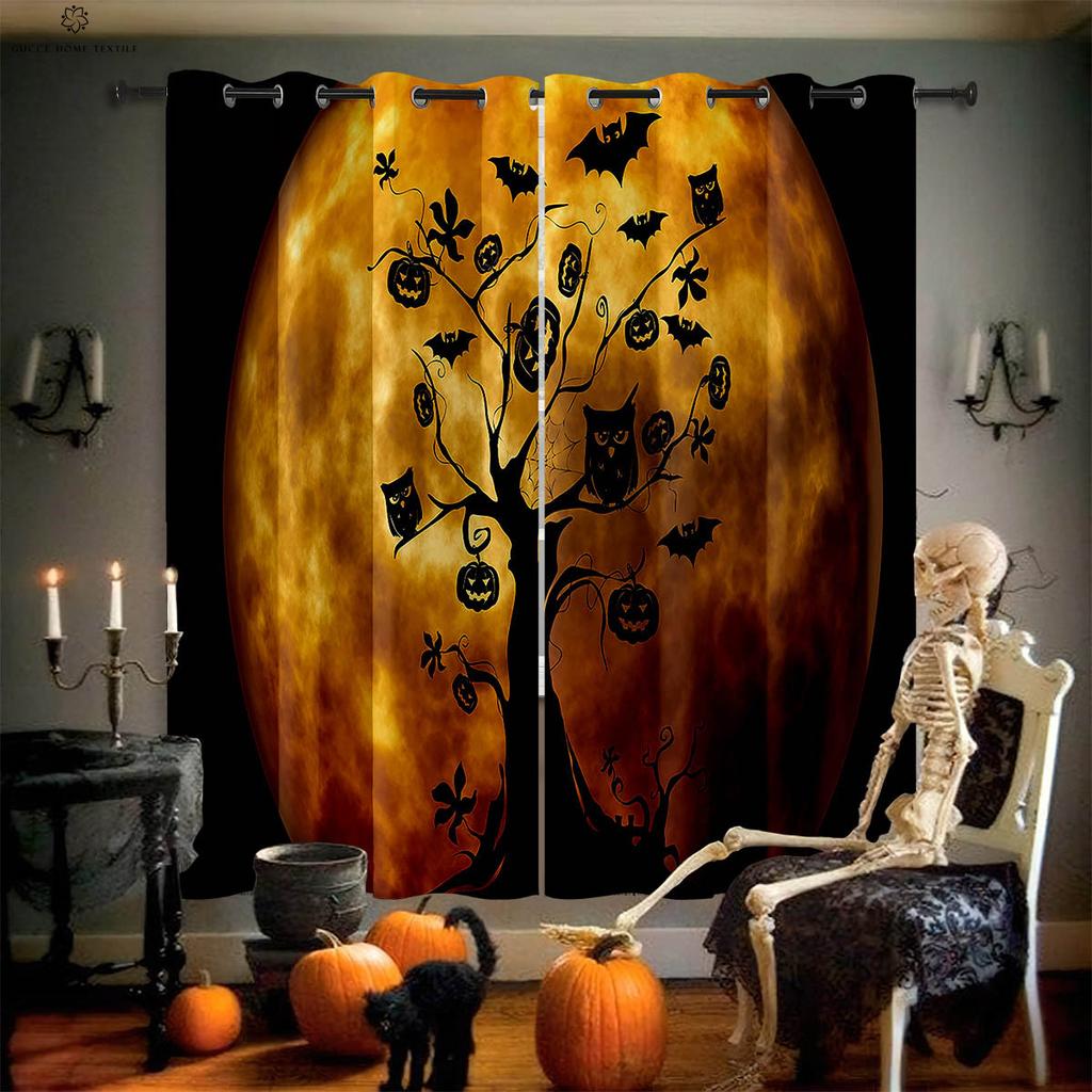 Шторы с принтом «Луна и тыква на Хэллоуин», для столовой, спальни, украшения для праздничной вечеринки, 2 шт.