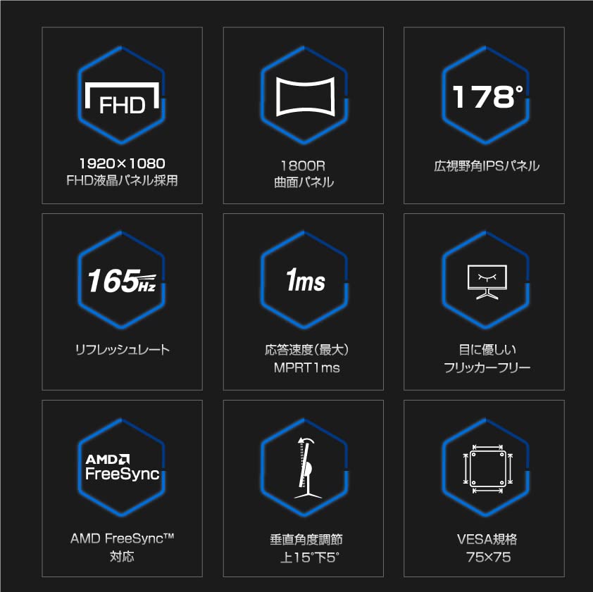 Монитор игровой монитор изогнутый дисплей 144 Гц 165 Гц 1 мс VA панель AMD FreeSync для FPS безрамочный Full HD 3 года гарантии 27-дюймовый антибликовый