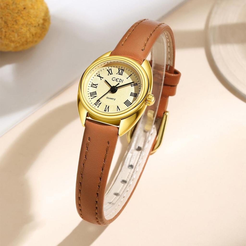 Gedi Petite Korean Style Women's Roman Vintage Minimalist Quartz Wristwatch