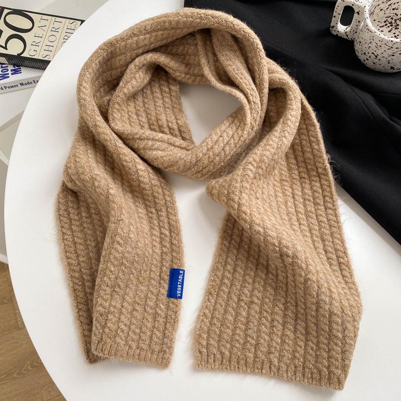 Wool Gray Scarf Girls Autumn and Winter White Knitted Wool Warm Versatile High Sense Scarf White