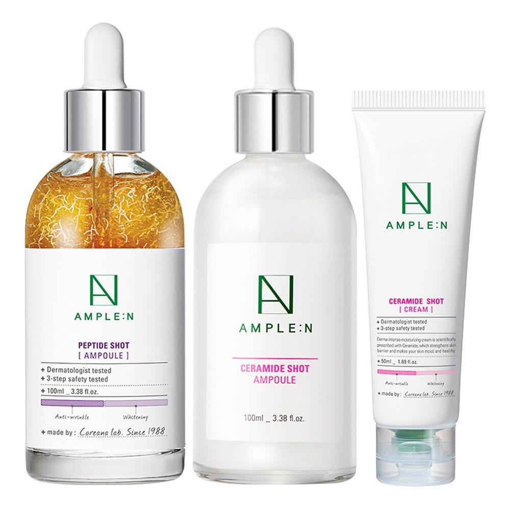 Кореана AMPLE:Ампула N Peptide Shot большой емкости 100 мл + Ампула Ceramide Shot большой емкости 100 мл + Крем Ceramide Shot 50 мл, 1 набор
