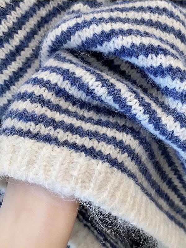 Women's Striped Knitted Cardigan Sweater, Loose Pullover for Spring, Autumn, and Winter 2025.